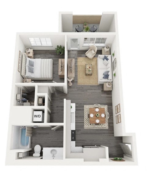Floor plan for 1 bed, 1 bath, 663 sqft